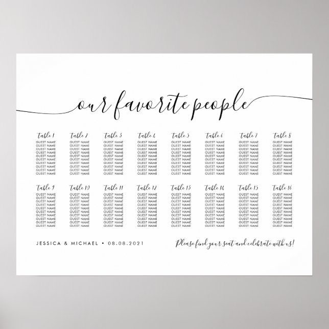16 Table Elegant Our Favourite People Seating Char Poster (Front)