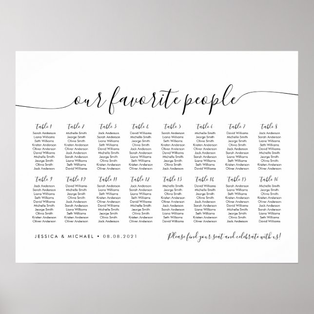 16 Table Elegant Our Favourite People Seating Char Poster (Front)