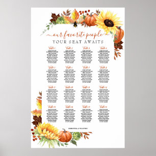16 Table Fall Wedding Seating Chart Poster