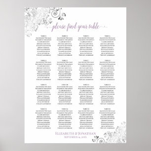 16 Table Lacy Wedding Seating Chart White Lavender