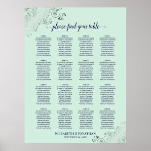16 Table Mint Green & Navy Wedding Seating Chart