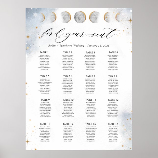 16 Table or Less, Celestial Seating Chart Sign (Front)