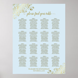 16 Table Powder Blue & Gold Wedding Seating Chart