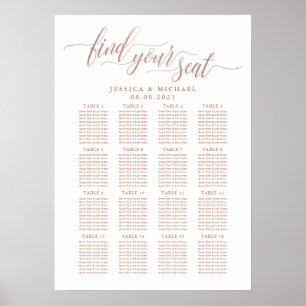 16 Table Rose Gold Wedding Guest Seating Chart