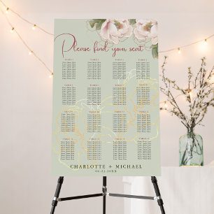 16 Table Sage & Blush Floral Wedding Seating Chart