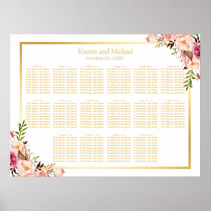 16 Tables Gold Chic Floral Wedding Seating Chart