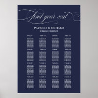 16 Tables Navy Blue Wedding Seating Chart Sign