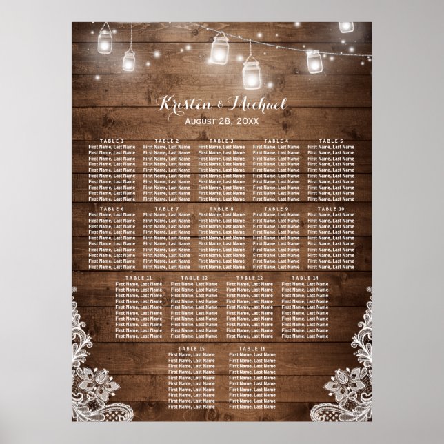 16 Tables Rustic String Lights Seating Chart (Front)