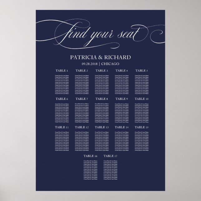 16 Tables Wedding Seating Chart Sign (Front)