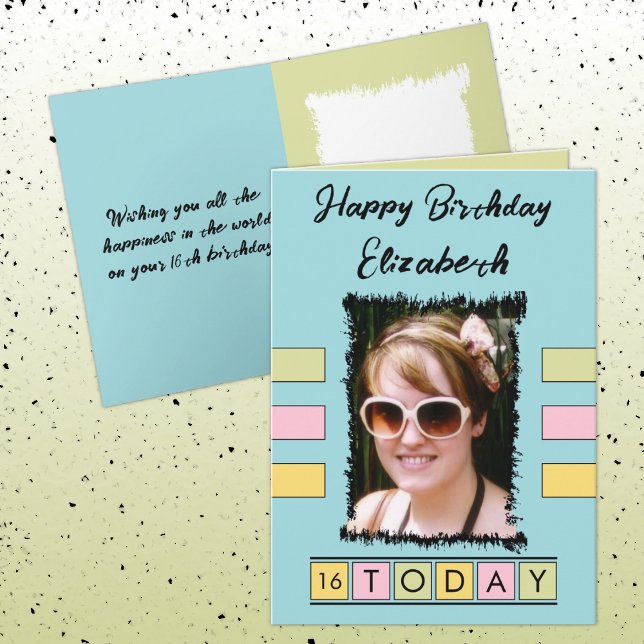 16 today add photo age name turquoise birthday card (Creator Uploaded)