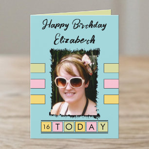 16 today add photo age name turquoise birthday card