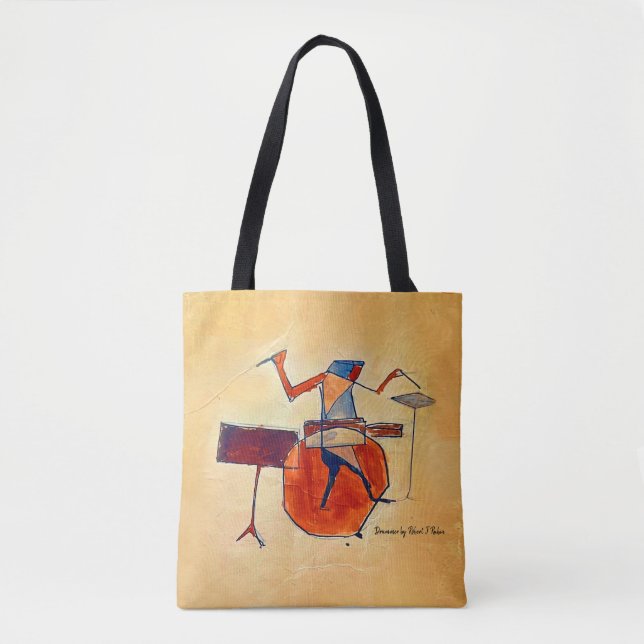 16" Tote Bag with Cubist Style Drummer Painting (Front)