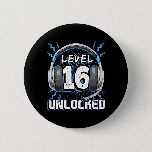 16 Unlocked Video Game 16th Birthday Pc Gaming Gif 6 Cm Round Badge (Front)