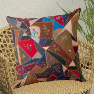16" Vintage Patchwork Crazy Quilt Pattern Elegant  Cushion