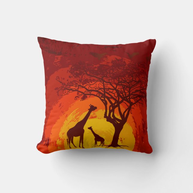 16"x16" Throw Pillow African Safari Giraffe Sun (Front)