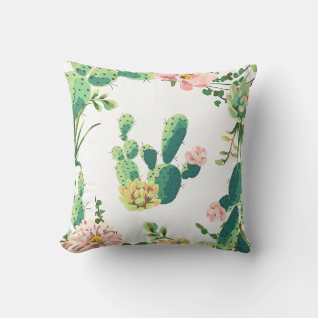 16"x16" Throw Pillow Bohemian Cactus Succulents De (Front)