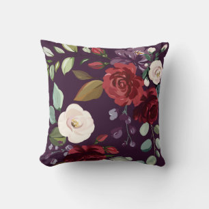 16"x16" Throw Pillow Plum Purple Roses Gold Geomet