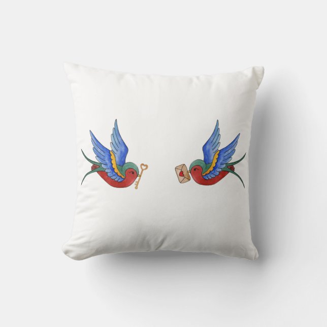 16"x16" Throw Pillow Traditional Bird Tattoo Sparr (Front)