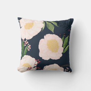 16"x16" Throw Pillow White Floral Flowers on Dark