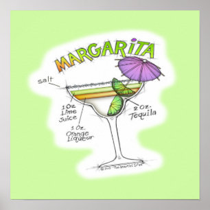 16" x 16" POSTER - MARGARITA RECIPE COCKTAIL ART