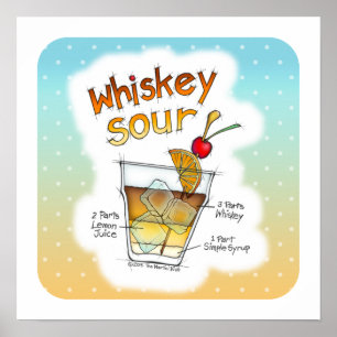 16" x 16" POSTER, WHISKEY SOUR RECIPE COCKTAIL ART Poster