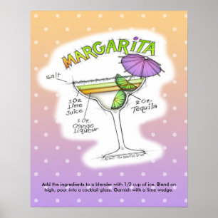 16" X 20" POSTER - MARGARITA RECIPE COCKTAIL ART