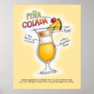 16" x 20" POSTER - PINA COLADA RECIPE COCKTAIL ART