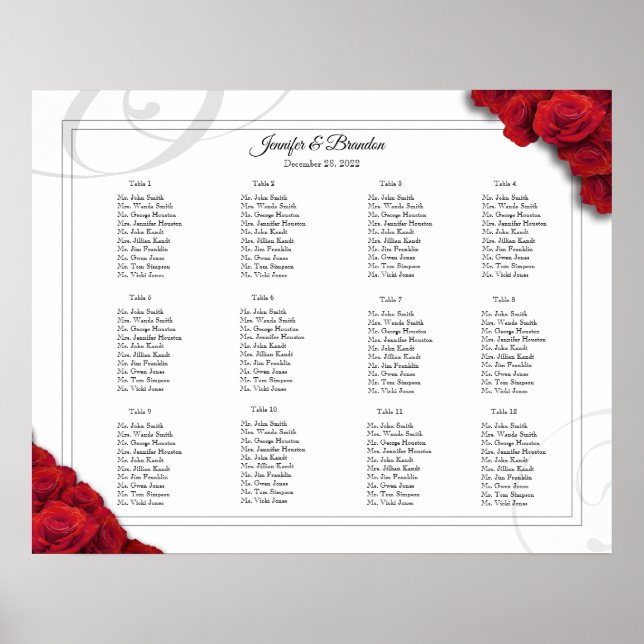 16 x 20 Red Roses Seating Chart (Front)