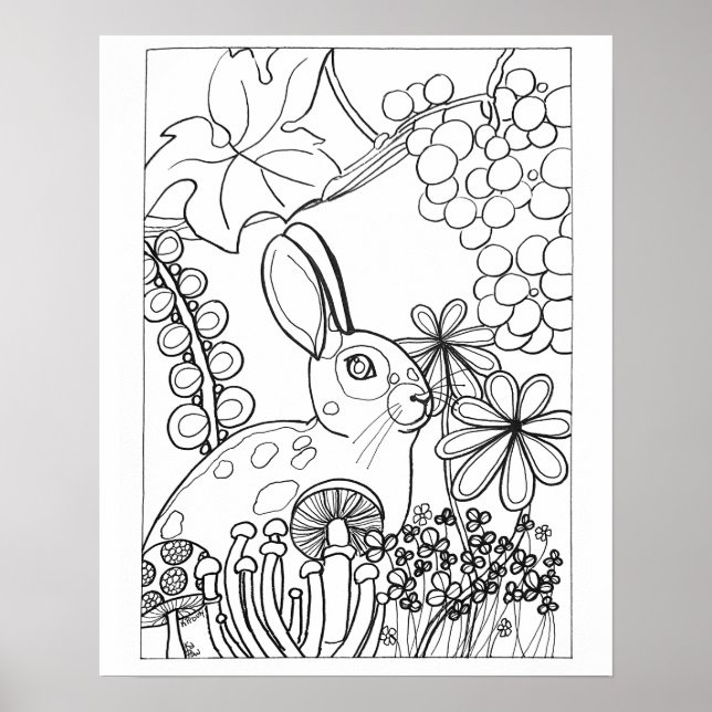 16"x 20" Spotted rabbit with grapes colouring Poster (Front)