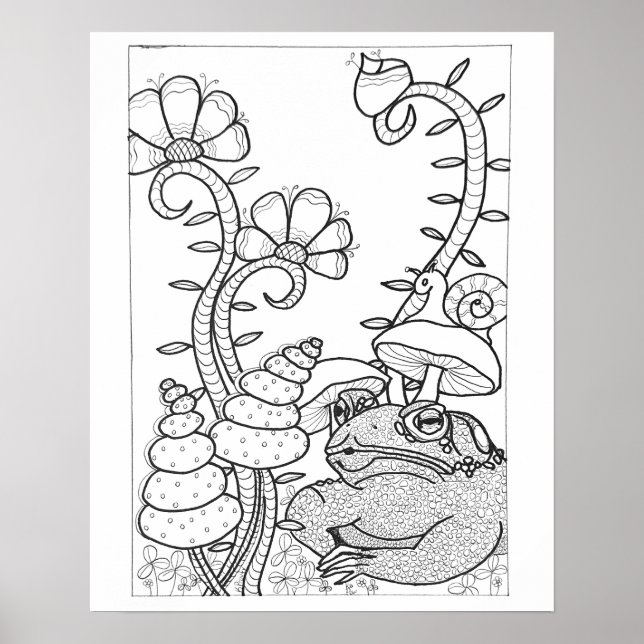 16"x 20" Toad with fantasy flowers colouring Poster (Front)