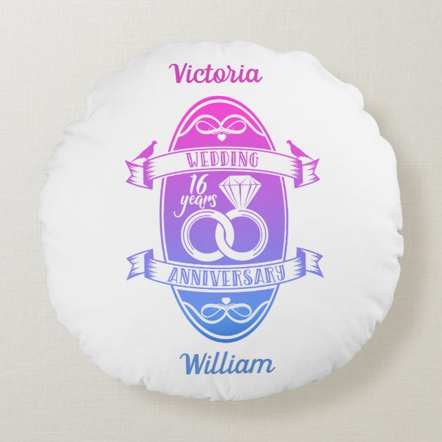 16 Year 16th wedding anniversary Round Cushion (Front)