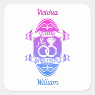 16 Year 16th wedding anniversary Square Sticker