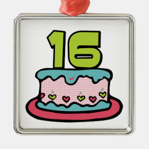 16 Year Old Birthday Cake Metal Tree Decoration