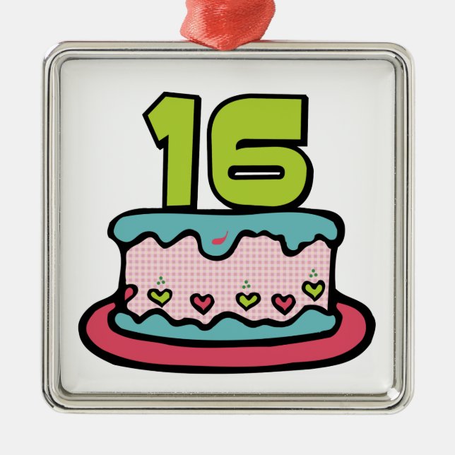 16 Year Old Birthday Cake Metal Tree Decoration (Front)