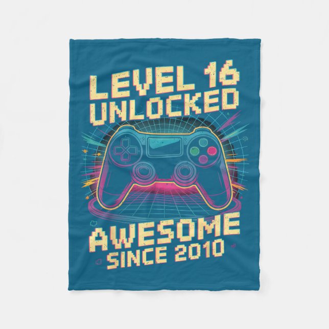 16 Year Old Boy Level 16 Gamer 2010 16th Birthday  Fleece Blanket (Front)