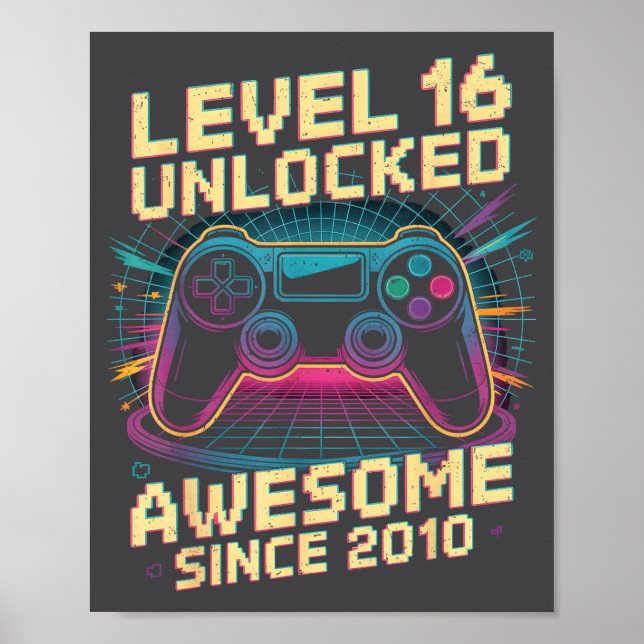16 Year Old Boy Level 16 Gamer 2010 16th Birthday  Poster (Front)