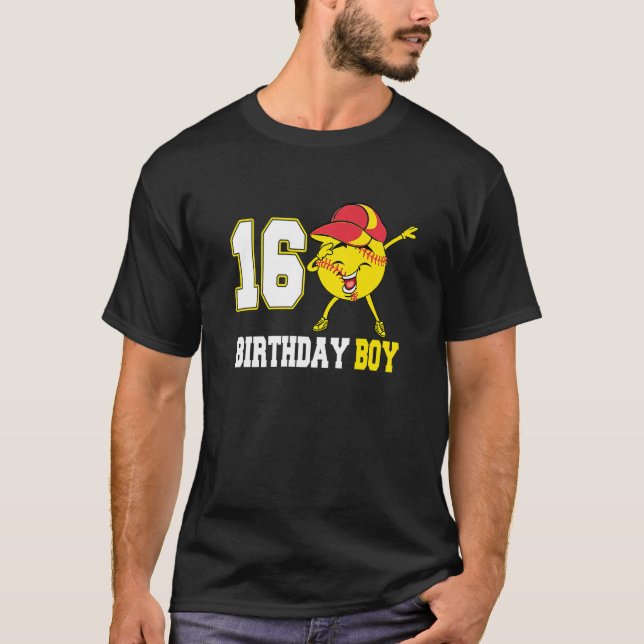 16 Year Old Dabbing Softball 16th Birthday Boy Tee (Front)