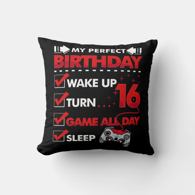 16 Year Old Gamer Boy 16th Perfect Birthday Gaming Cushion (Front)