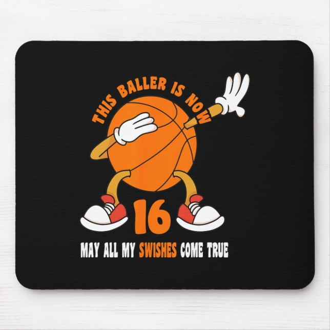 16 Year Old Happy 16th Birthday Basketball 16th Bi Mouse Mat (Front)