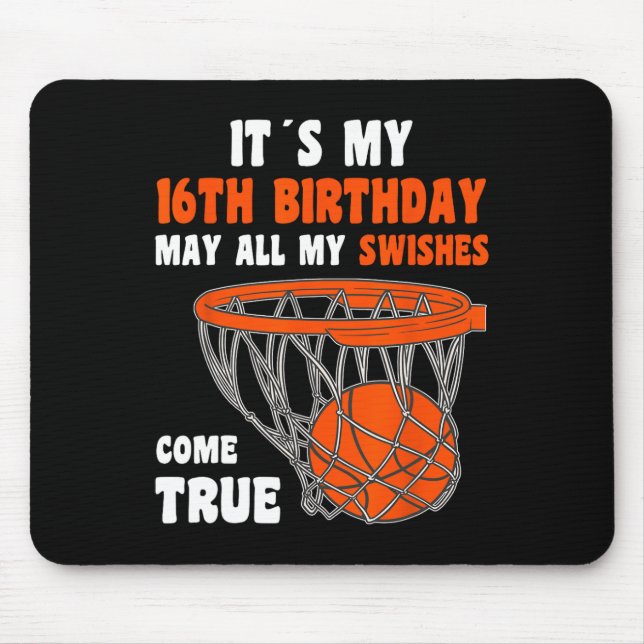 16 Year Old Happy 16th Birthday Basketball 16th Bi Mouse Mat (Front)