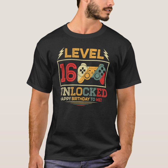 16 Year Old  Level 16 Unlocked 16th Birthday Boy G T-Shirt (Front)