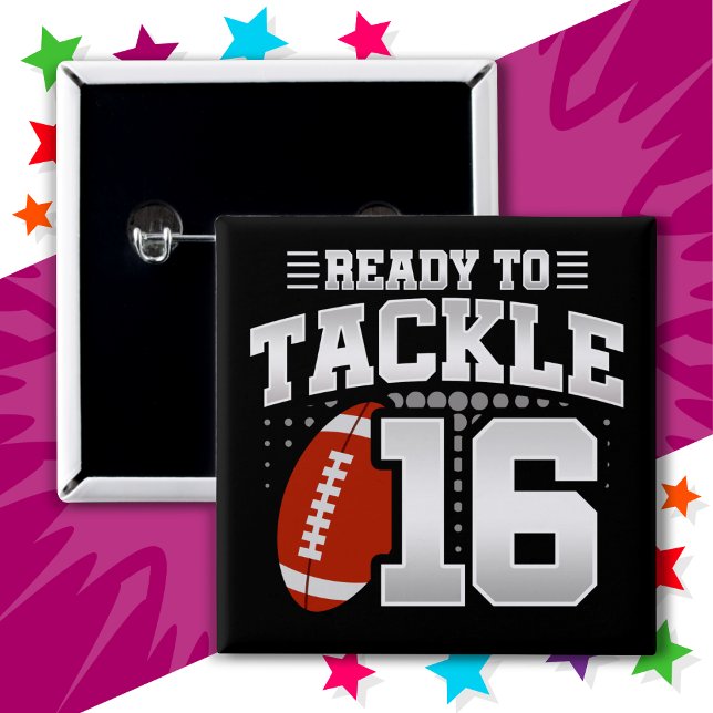 16 Year Old Tackle Football Party 16th Birthday 15 Cm Square Badge (Creator Uploaded)