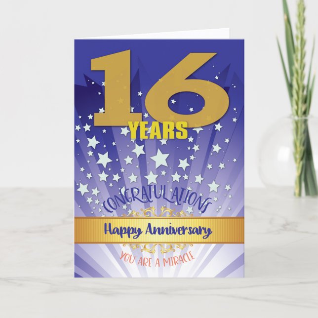 16 Year Recovery Anniversary Bold Numeral Card (Front)