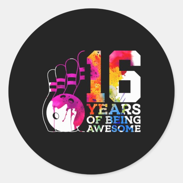 16 Years Of Being Awesome Bowling 16th Birthday  Classic Round Sticker (Front)