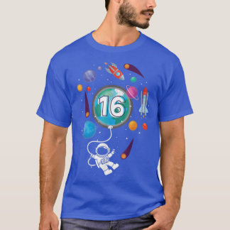 16 Years Old Birthday Boy Astronaut Space 16th BDa T-Shirt