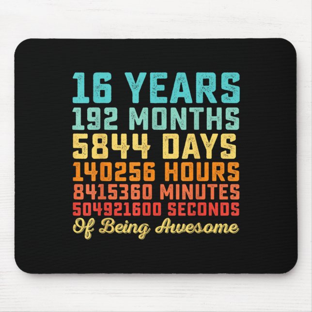 16 Years Old Birthday Quote Funny 16th B-Day Math Mouse Mat (Front)
