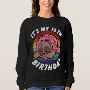 16 Years Old Funny Sloth And Donut Retro Vintage 1 Sweatshirt
