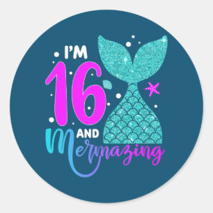 16 Years Old Girl Second 16th Birthday Mermaid Classic Round Sticker