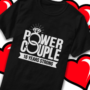16 Years Strong Power Couple Cute 16th Anniversary T-Shirt