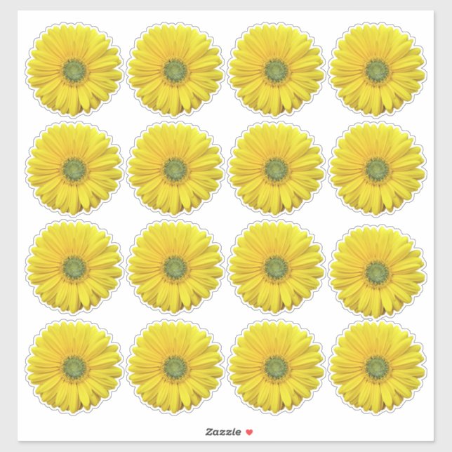 16 Yellow Gerbera Daisy Flower Kiss-Cut Stickers (Sheet)